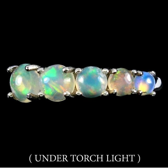Opal Ring, Dainty Ring Silver, Gemstone Stackable Ring, Birthstone Promise Ring - Picture 1 of 5